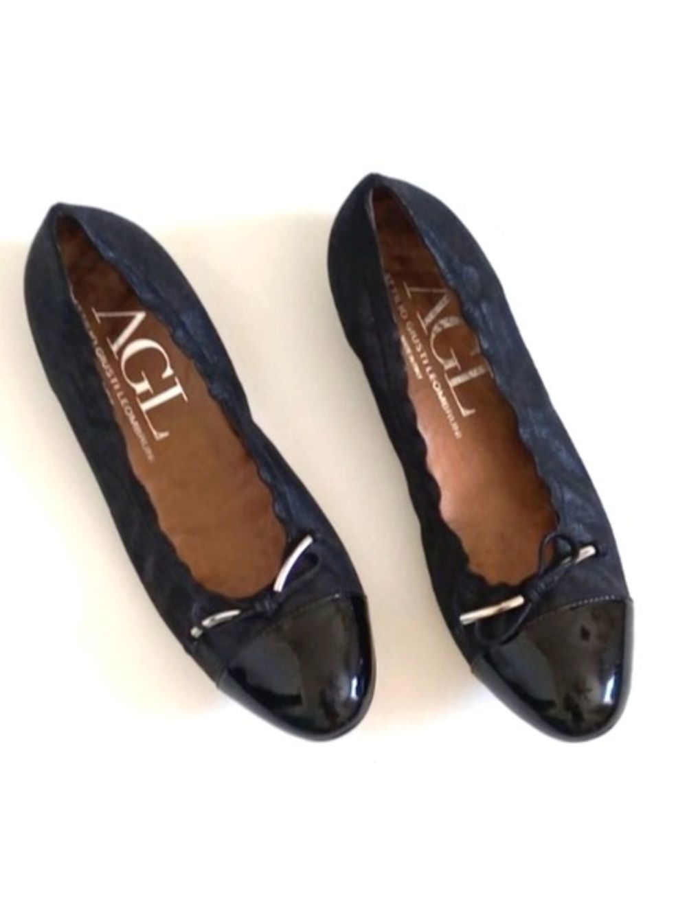 AGL Cap Toe Ballet Flat in Black Patent Leather